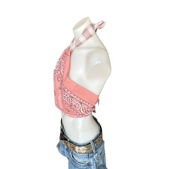 Bandana Halter Top Crop One Size Festival Western Dusty Pink CheekyMontana - Picture 2 of 4
